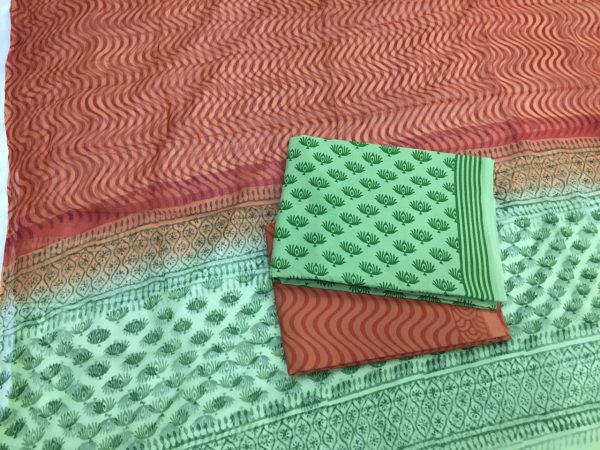 Emerald pigment booty print cotton salwar kameez set with chiffon chunni