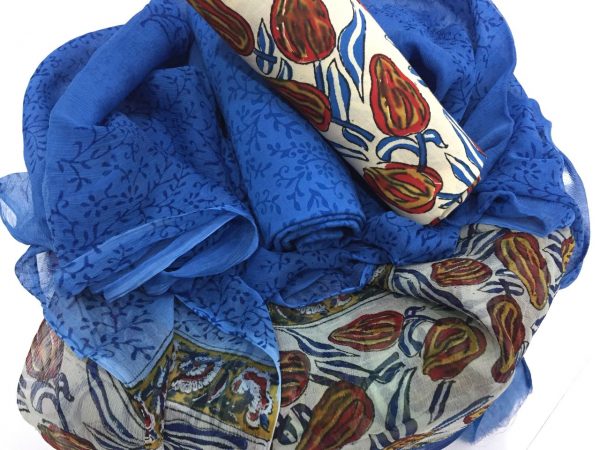 Beige sapphire pigment print pure cotton salwar suit with chiffon chunni