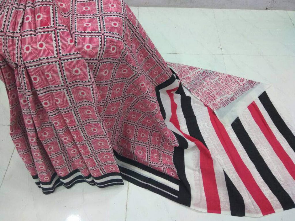 Blush pigment print party wear pure cotton mulmul saree with blouse