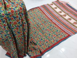 Green rapid floral kalamkari print daily wear cotton saree with blouse