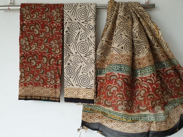 Natural maroon rapid print casual wear chanderi salwar Kameez set