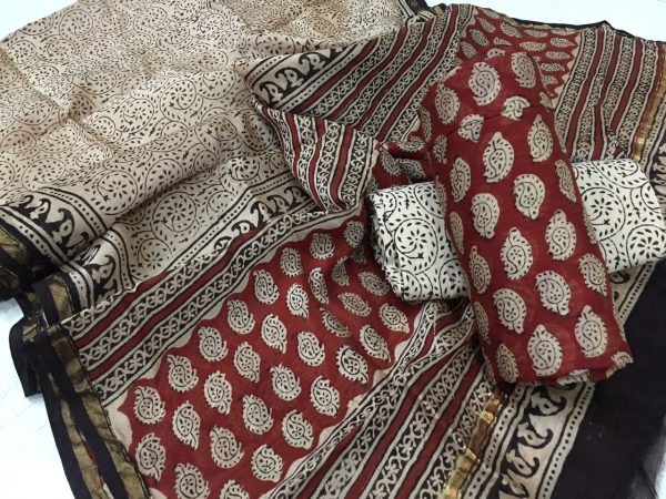 Maroon rapid booty print casual wear chanderi silk salwar suit set