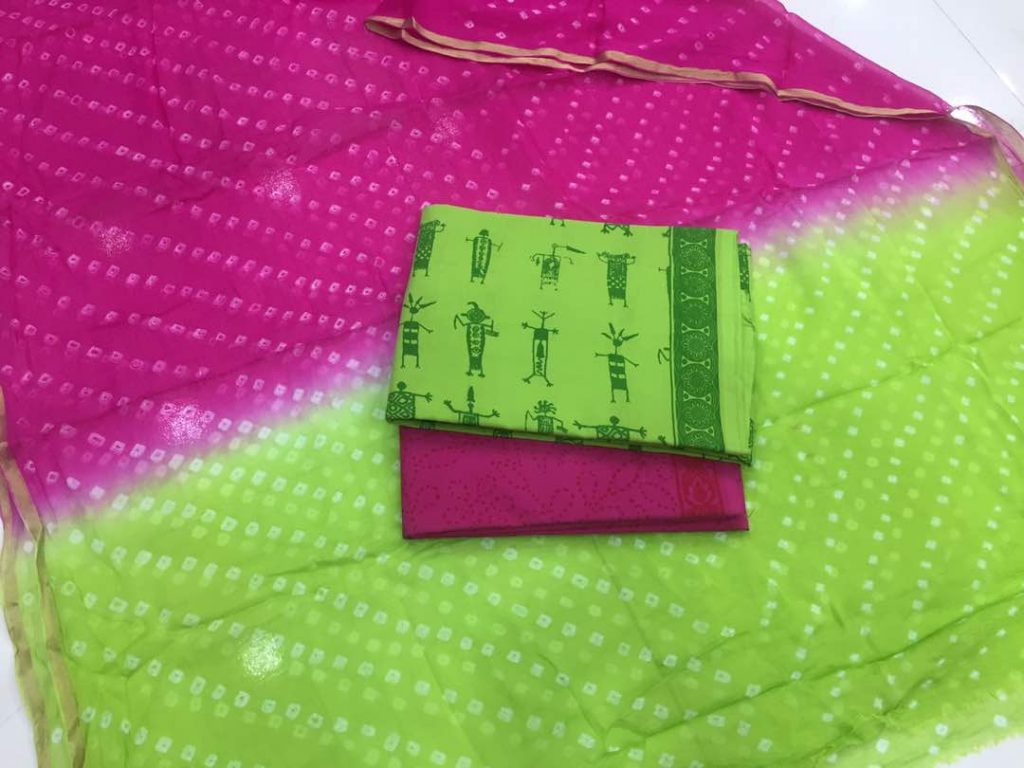 Green pigment print casual wear zari border pure cotton salwar suit set