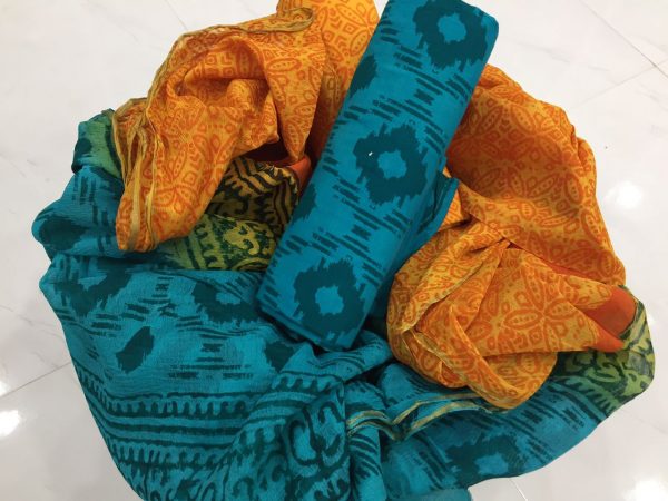 Cerulean pigment print casual wear zari border pure cotton salwar suit set