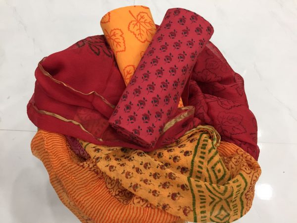 Maroon pigment print casual wear zari border pure cotton salwar suit set