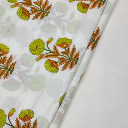 White mughal floral print cotton running material