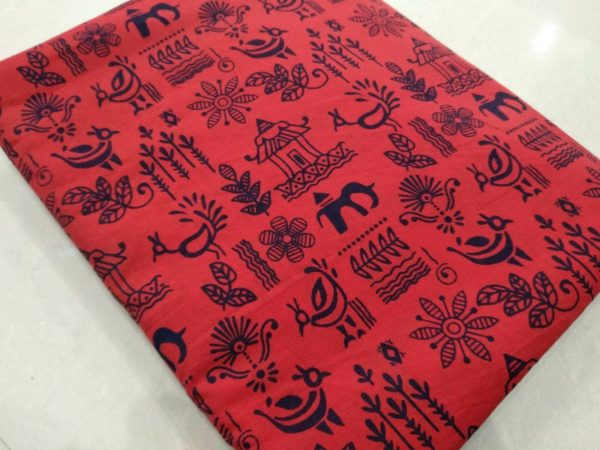 Red bagru abstract print cotton running material