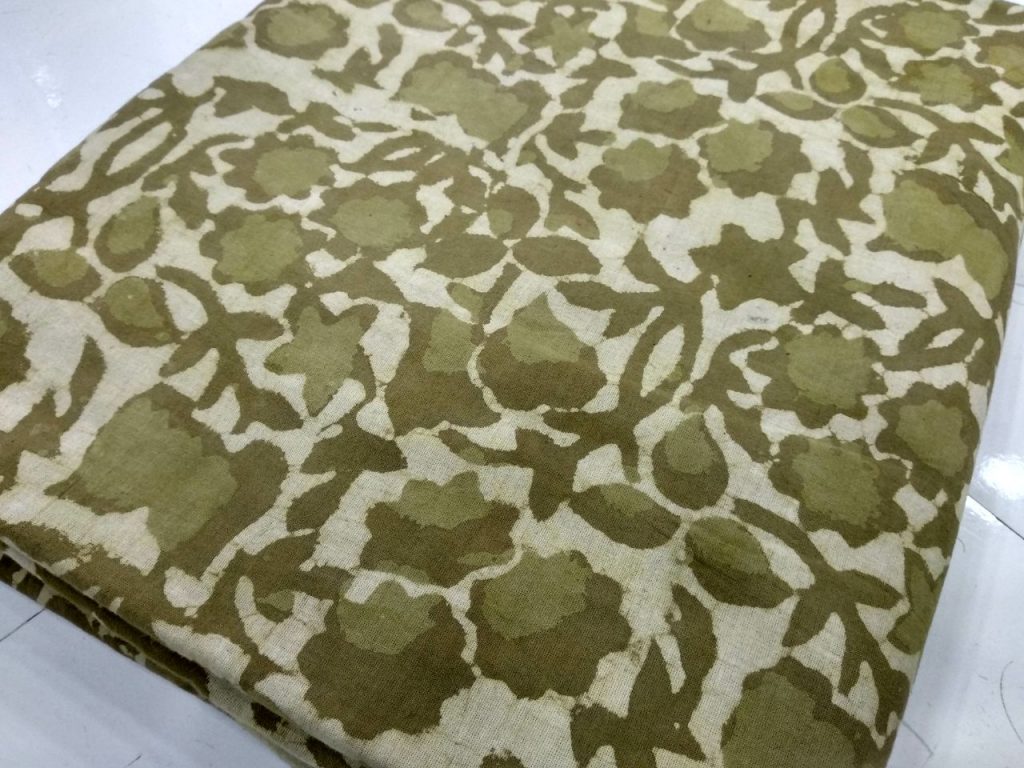 Olive bagru floral print cotton running material