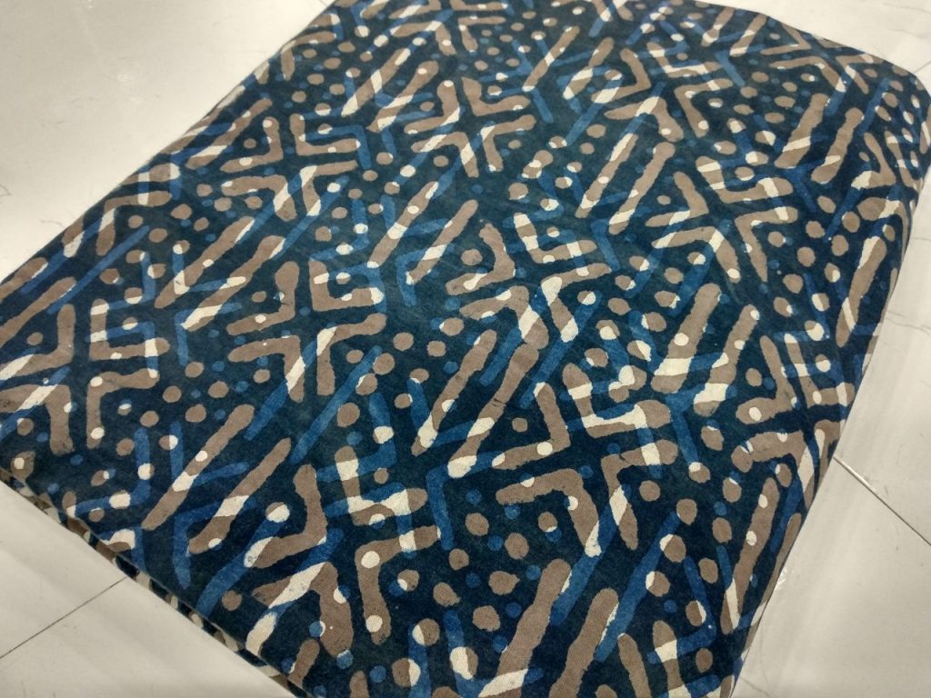 Prussian blue bagru print cotton running material