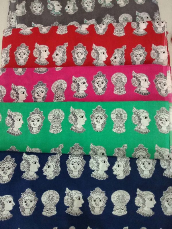 Bagru kalamkari print cotton running material (Gray, Jungle green, Navy blue, Red, Orange, Blue)