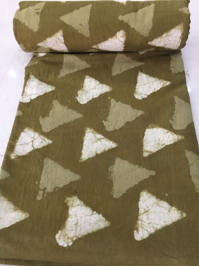 Bagru triange print cotton running material (Bronze, Olive)