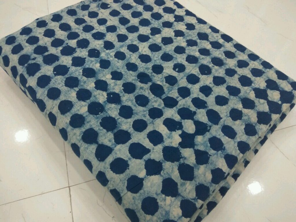 Prussian blue indigo print cotton running material