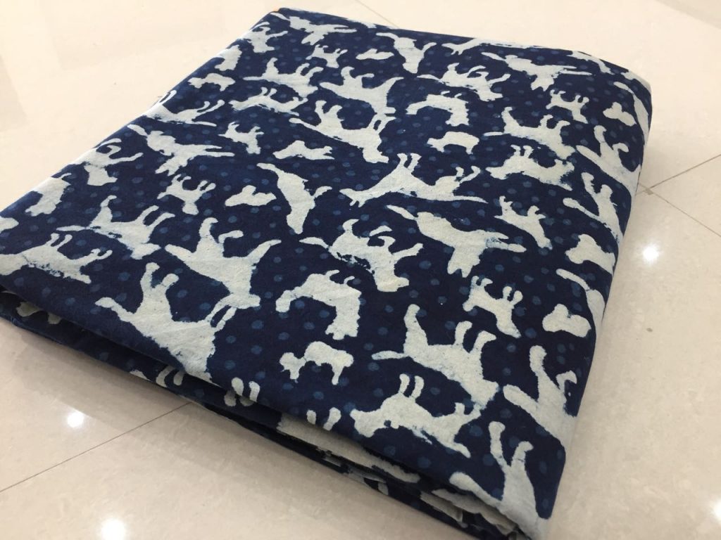 Navy blue indigo animal print running material