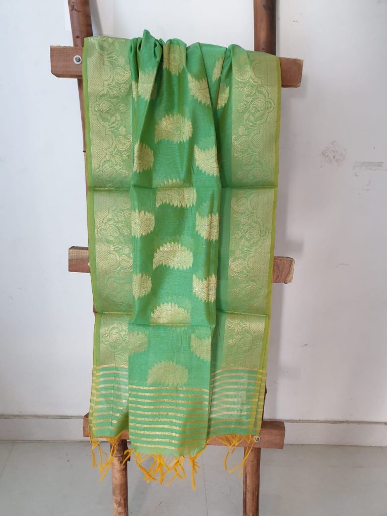 Jaipuri emerald paisley print Jakard golden work dupatta