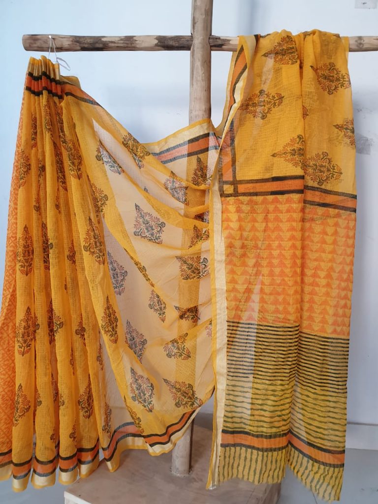 Orange Kota silk saree with blouse