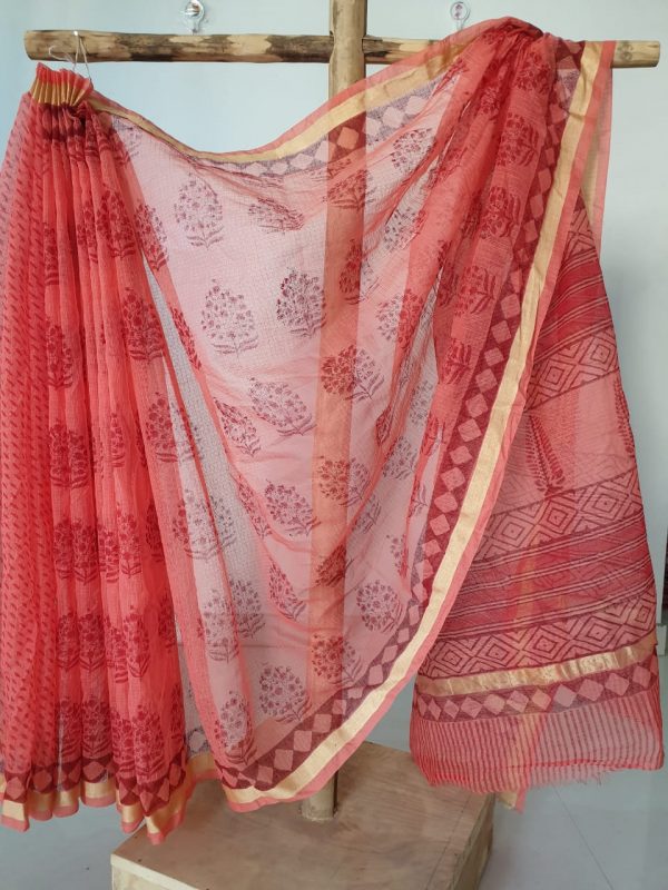 Red color kota silk saree with blouse