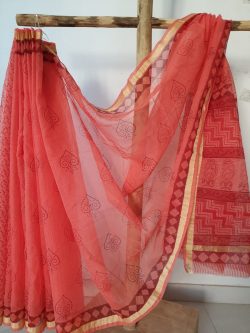 Crimson red kota silk saree