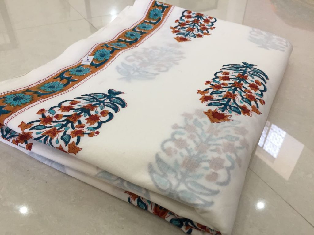 White mughal print cotton running material