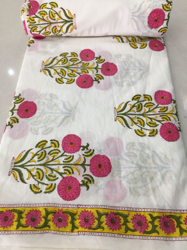 Jaipuri white mughal floral print running material