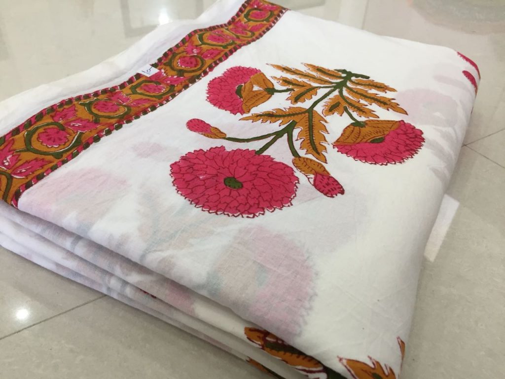 Natural white mughal floral print unning material