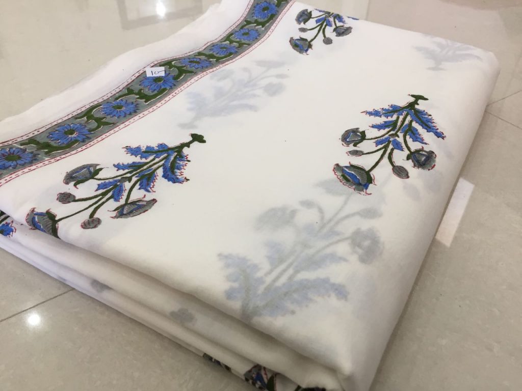 Natural white mughal print cotton running material