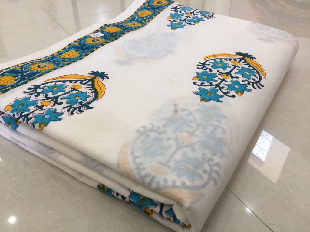 Traditional white mughal floral print running material