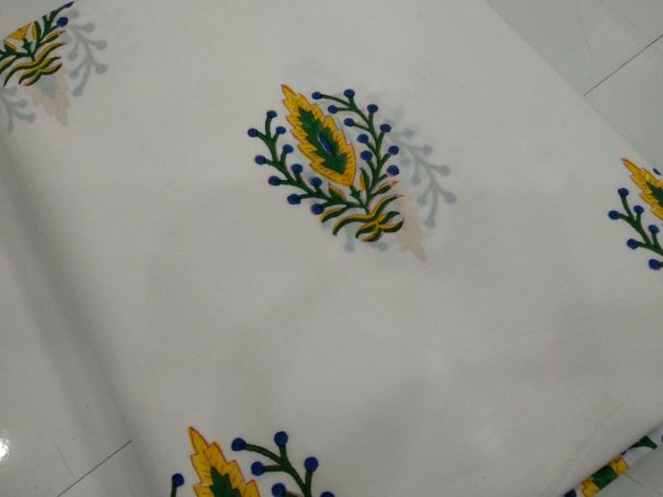 White mughal print cotton running material
