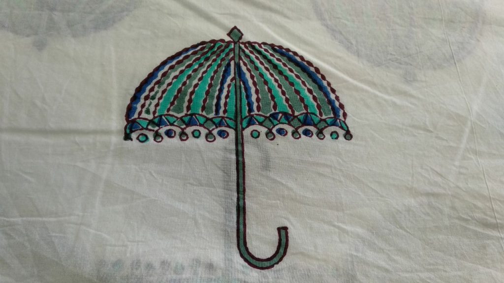 White mughal umbrella print running material