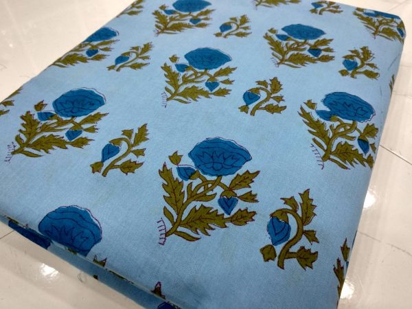 Baby blue mughal floral print running material