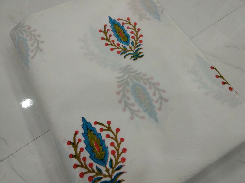 White mughal print cotton running material