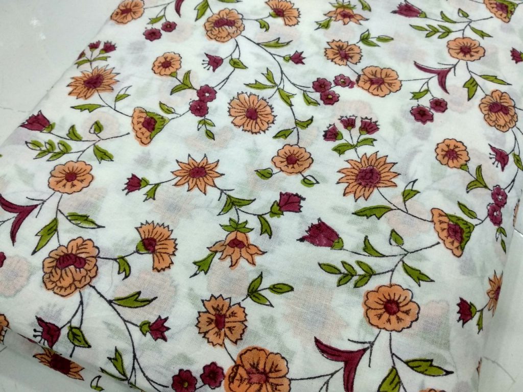 White pigment floral print running material