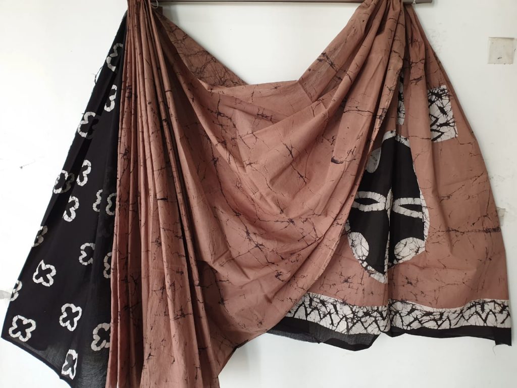Desert sand batik print cotton mulmul saree