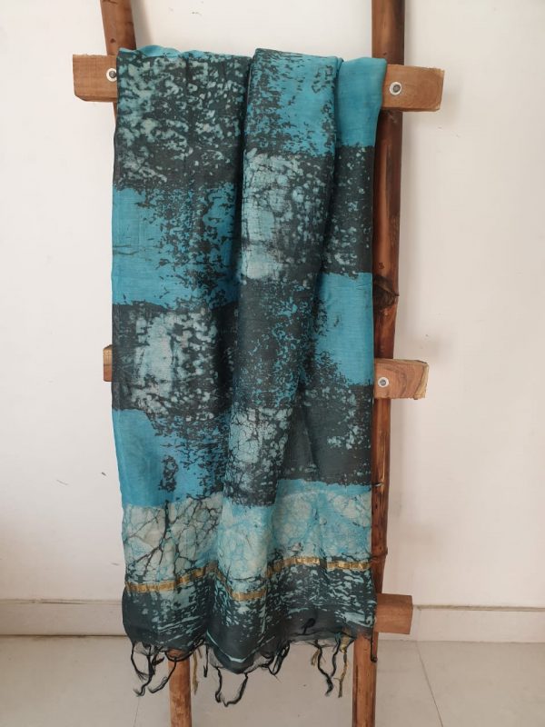 Taupe batik print banarasi chanderi dupatta
