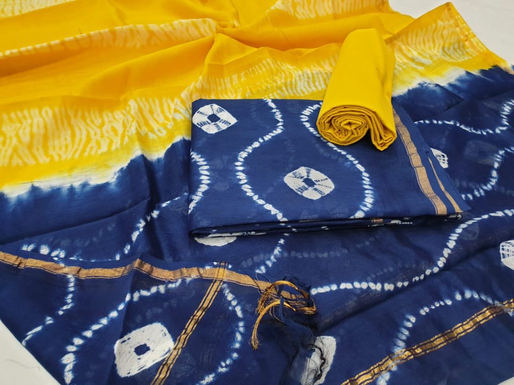 Golden shibori print chanderi suit with dupatta