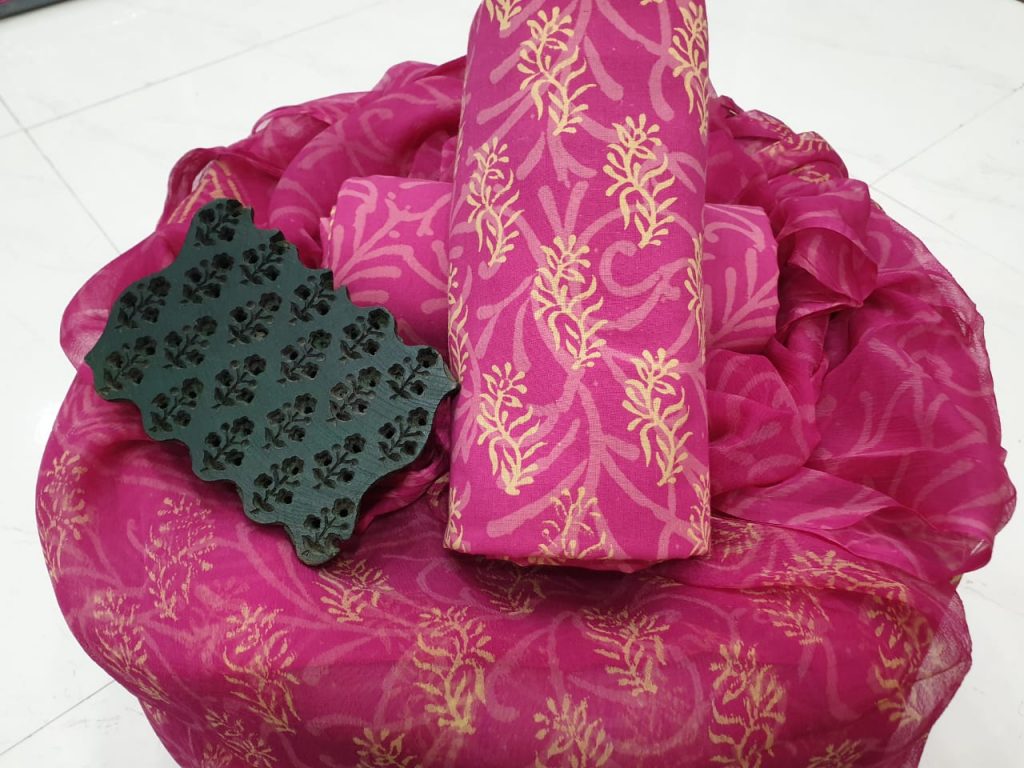 Magenta rose discharge color cotton suit set