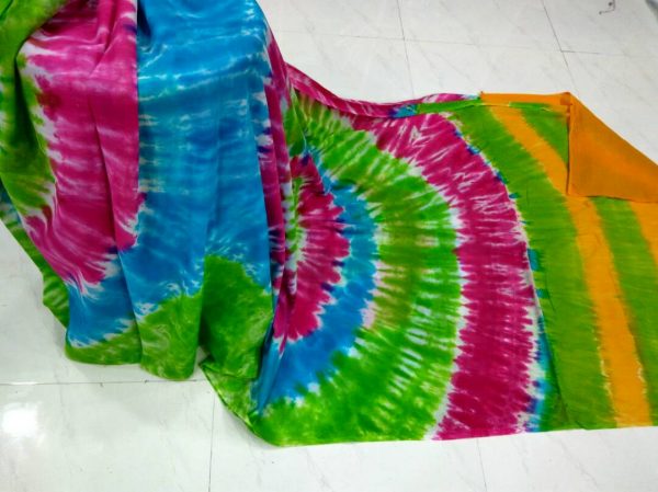 Multicolor shibori print cotton mulmul saree