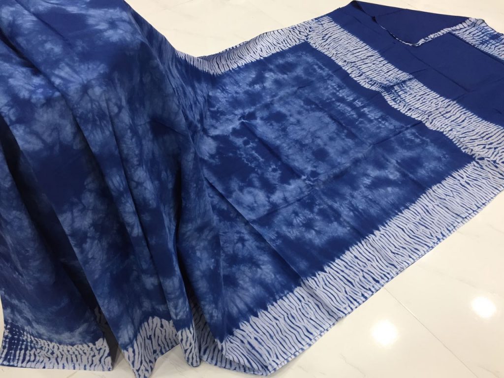 Navy blue shibori print cotton mulmul cotton saree