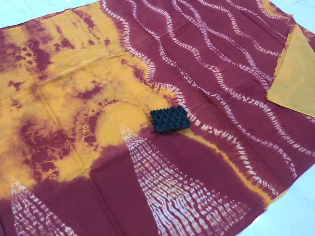 Plum shibori print cotton mulmul cotton saree
