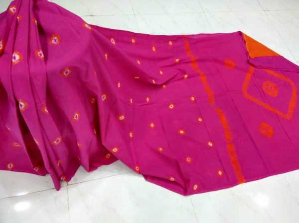 Shibori print mulmul cotton saree with blouse (black, blue, red, pink, green, gold)