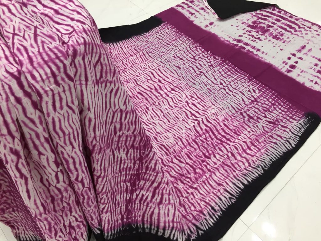 Pink shibori print cotton mulmul saree