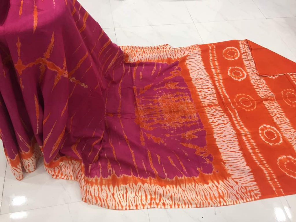 Ruby shibori print mulmul cotton sarees with blouse