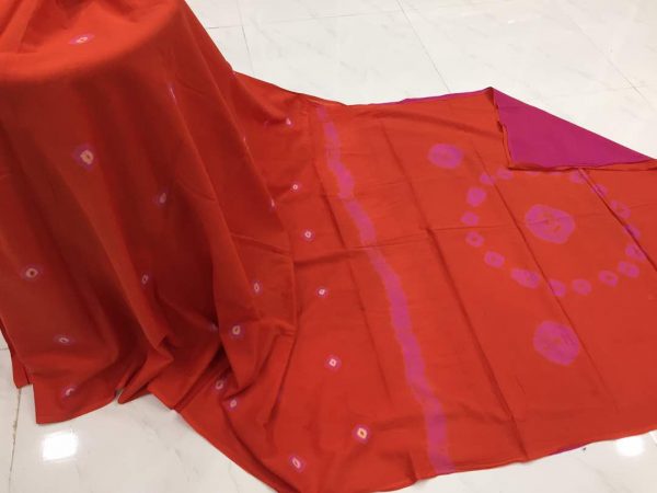 Shibori print mulmul cotton saree with blouse (black, purple, green,red)