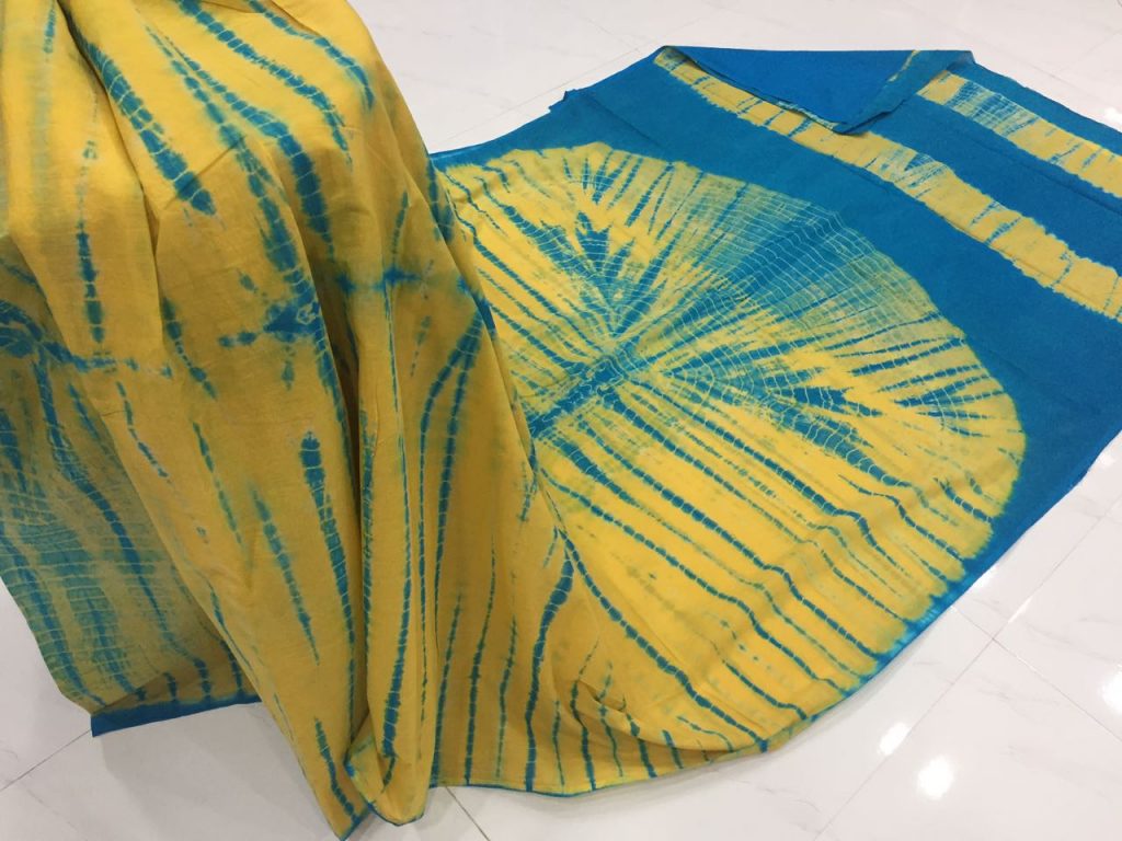 Shibori print mulmul cotton sarees (Black, Blue, Lemon, Orange, Pink)