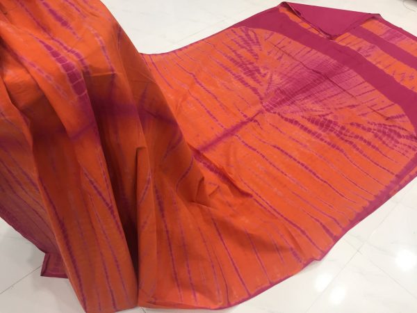 Shibori print mulmul cotton sarees (Black, Blue, Lemon, Orange, Pink)