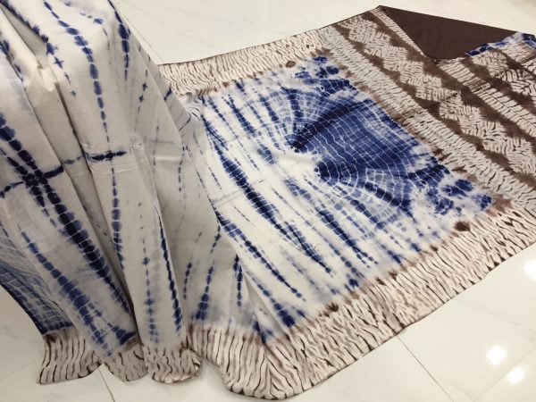 Shibori print mulmul cotton sarees (Black, Blue, Lemon, Orange, Red, Taupe, Green)