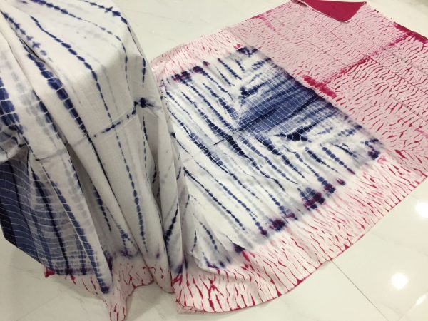 Shibori print mulmul cotton sarees (Black, Green, Indigo, Purple, Red, White)