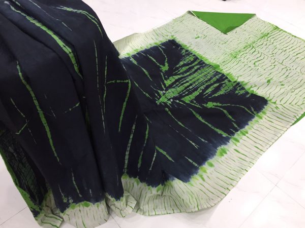 Shibori print mulmul cotton sarees (Black, Green, Indigo, Purple, Red, White)