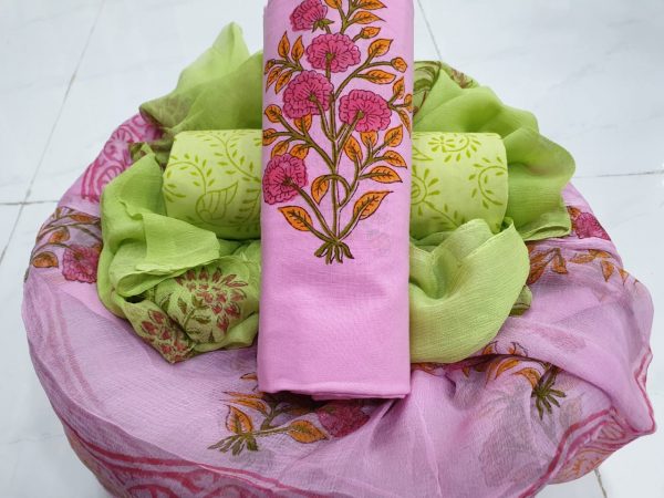 Lite pink and lime color cotton suit for summers