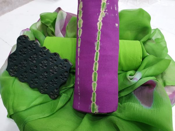 Shibori cotton suit in green purple color