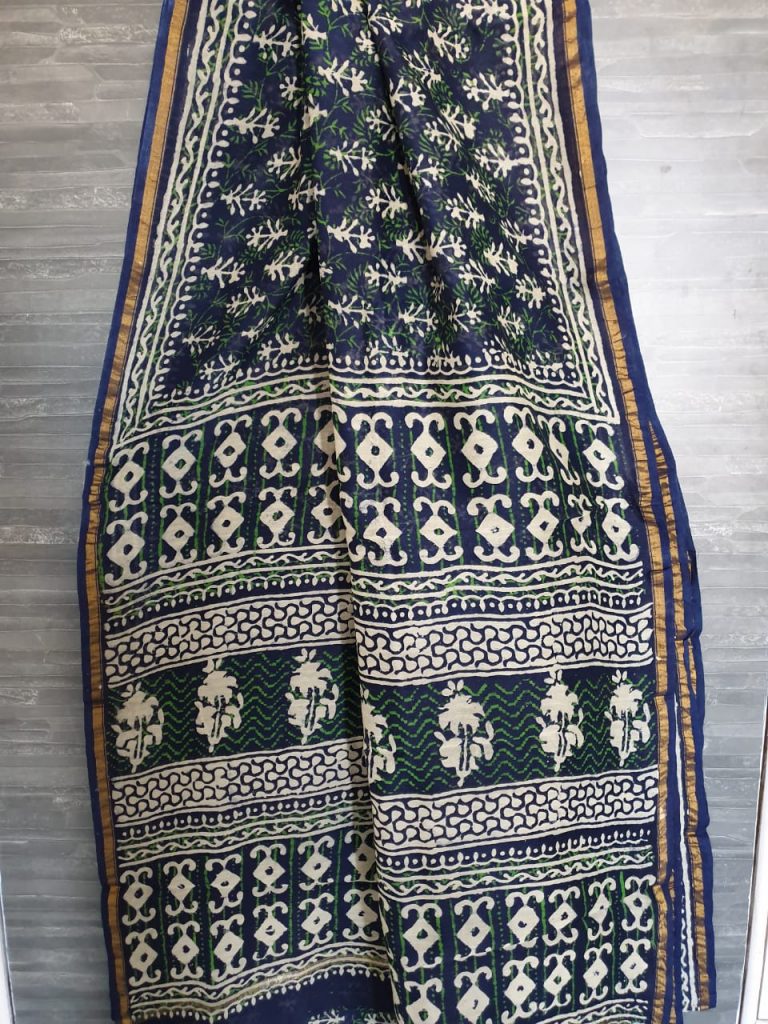 Booty print chanderi silk saree with blouse